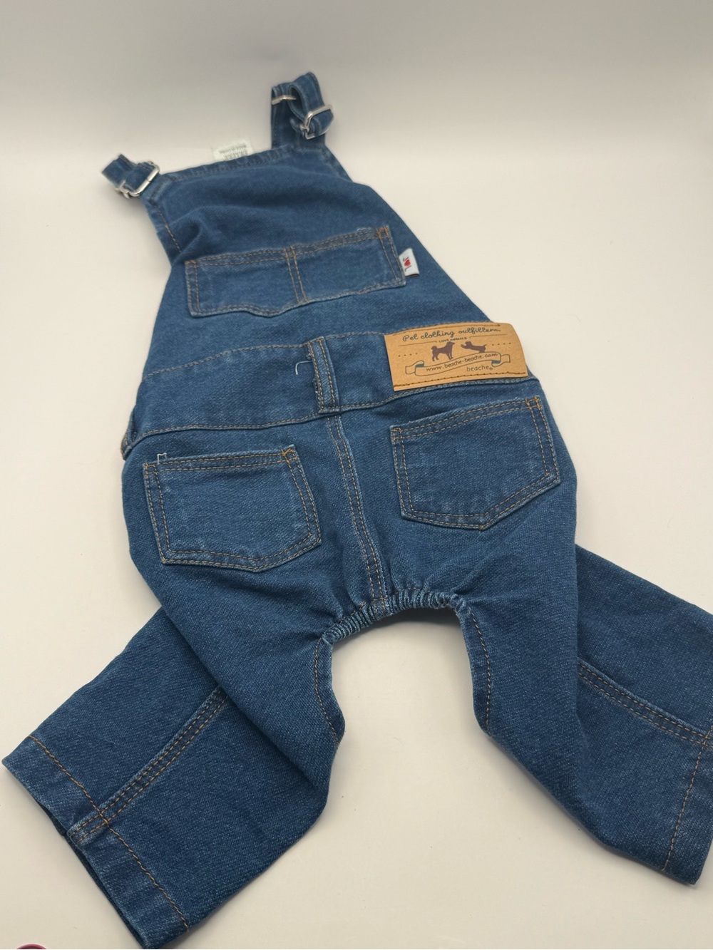 Beachee Denim Pet Overalls with Patch Detail - Blue